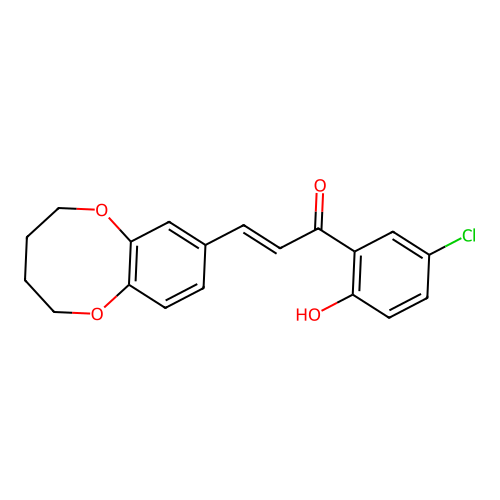 (2E)-1-(5-chloro-2-hydroxyphenyl)-3-(2,3,4,5-tetrahydro-1,6-benzodioxocin-8-yl)prop-2-en-1-one structure