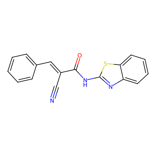 (2E)-N-benzothiazol-2-yl-2-cyano-3-phenylprop-2-enamide structure