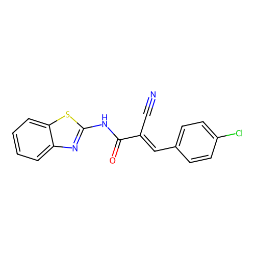 (2E)-N-(1,3-benzothiazol-2-yl)-3-(4-chlorophenyl)-2-cyanoprop-2-enamide structure