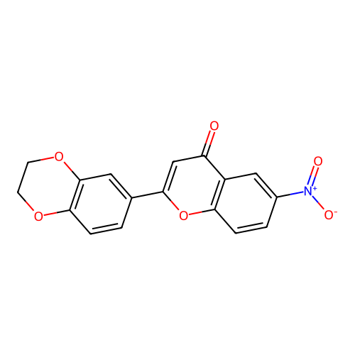 2-(2H,3H-benzo[e]1,4-dioxin-6-yl)-6-nitrochromen-4-one structure