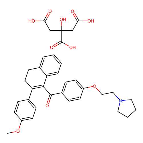2-hydroxypropane-1,2,3-tricarboxylic acid;[2-(4-methoxyphenyl)-3,4-dihydronaphthalen-1-yl]-[4-(2-pyrrolidin-1-ylethoxy)phenyl]methanone structure