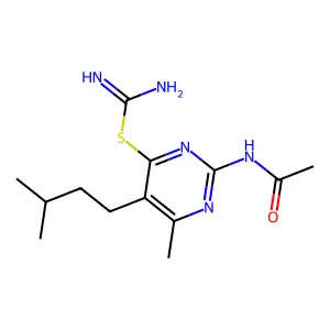 [2-Acetamido-6-methyl-5-(3-methylbutyl)pyrimidin-4-yl] carbamimidothioate structure