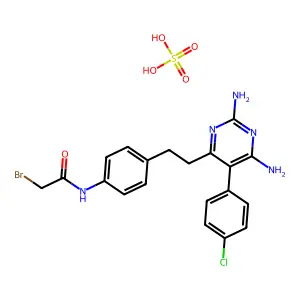 2-bromo-N-[4-[2-[2,6-diamino-5-(4-chlorophenyl)pyrimidin-4-yl]ethyl]phenyl]acetamide structure