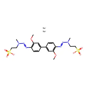 2,2'-((3,3'-Dimethoxy-4,4'-biphenylene)bis(azo(methylamino)))diethanesulfonic acid, disodium salt structure