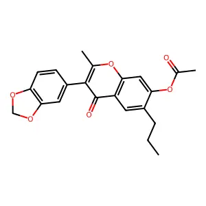 3-(benzo[d][1,3]dioxol-5-yl)-2-methyl-4-oxo-6-propyl-4H-chromen-7-yl acetate structure