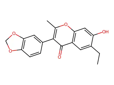 3-(benzo[d][1,3]dioxol-5-yl)-6-ethyl-7-hydroxy-2-methyl-4H-chromen-4-one structure