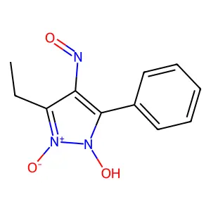 3-Ethyl-1-hydroxy-4-nitroso-2-oxido-5-phenylpyrazol-2-ium structure