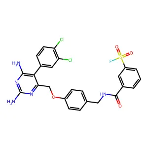 3-[[4-[[2,6-diamino-5-(3,4-dichlorophenyl)pyrimidin-4-yl]methoxy]phenyl]methylcarbamoyl]benzenesulfonyl fluoride structure
