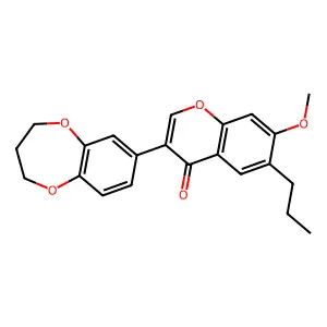 3-(3,4-dihydro-2H-1,5-benzodioxepin-7-yl)-7-methoxy-6-propyl-4H-chromen-4-one structure