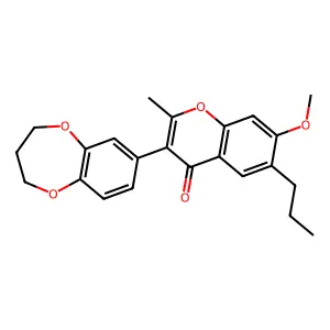 3-(3,4-dihydro-2H-1,5-benzodioxepin-7-yl)-7-methoxy-2-methyl-6-propyl-4H-chromen-4-one structure