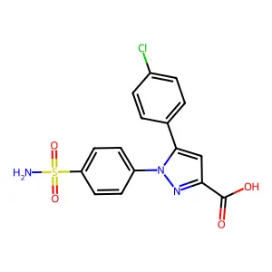 1-[4-(aminosulfonyl)phenyl]-5-(4-chlorophenyl)-1H-pyrazole-3-carboxylic acid structure