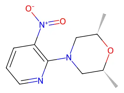 2,6-Dimethyl-4-(3-nitro-2-pyridyl)morpholine structure