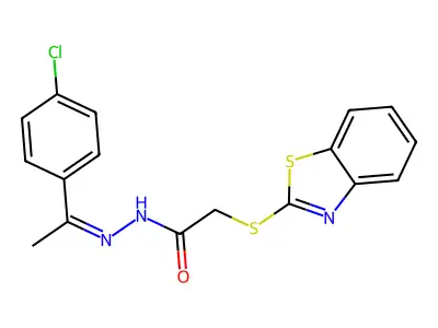 2-(1,3-benzothiazol-2-ylsulfanyl)-N'-[(1E)-1-(4-chlorophenyl)ethylidene]acetohydrazide structure