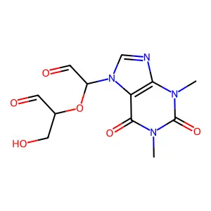 2-[1-(1,3-Dimethyl-2,6-dioxopurin-7-yl)-2-oxoethoxy]-3-hydroxypropanal structure