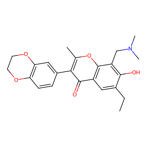 3-(2,3-dihydrobenzo[b][1,4]dioxin-6-yl)-8-((dimethylamino)methyl)-6-ethyl-7-hydroxy-2-methyl-4H-chromen-4-one structure
