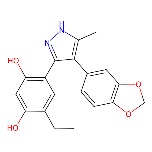 4-[4-(1,3-benzodioxol-5-yl)-5-methyl-1H-pyrazol-3-yl]-6-ethylbenzene-1,3-diol structure