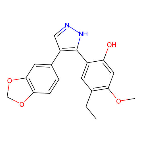 2-[4-(1,3-benzodioxol-5-yl)-1H-pyrazol-5-yl]-4-ethyl-5-methoxyphenol structure
