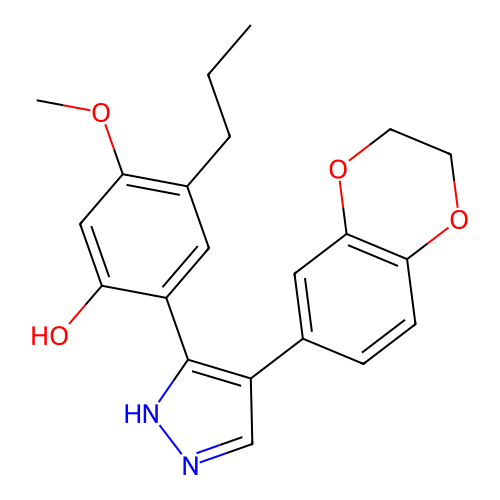 2-(4-(2,3-dihydrobenzo[b][1,4]dioxin-6-yl)-1H-pyrazol-3-yl)-5-methoxy-4-propylphenol structure