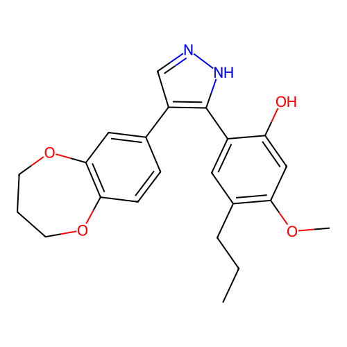 2-[4-(3,4-dihydro-2H-1,5-benzodioxepin-7-yl)-1H-pyrazol-3-yl]-5-methoxy-4-propylphenol structure