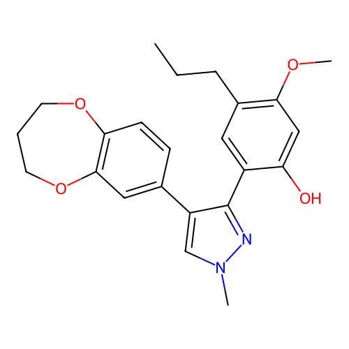 2-[4-(3,4-dihydro-2H-1,5-benzodioxepin-7-yl)-1-methyl-1H-pyrazol-3-yl]-5-methoxy-4-propylphenol structure