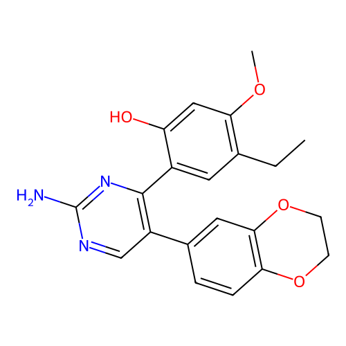 (6Z)-6-[2-amino-5-(2,3-dihydro-1,4-benzodioxin-6-yl)-1H-pyrimidin-6-ylidene]-4-ethyl-3-methoxycyclohexa-2,4-dien-1-one structure