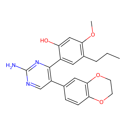 2-(2-amino-5-(2,3-dihydrobenzo[b][1,4]dioxin-6-yl)pyrimidin-4-yl)-5-methoxy-4-propylphenol structure