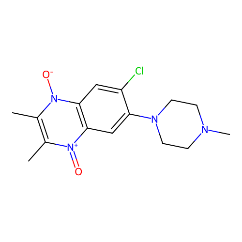 6-Chloro-2,3-dimethyl-7-(4-methylpiperazin-1-yl)-4-oxidoquinoxalin-1-ium 1-oxide structure