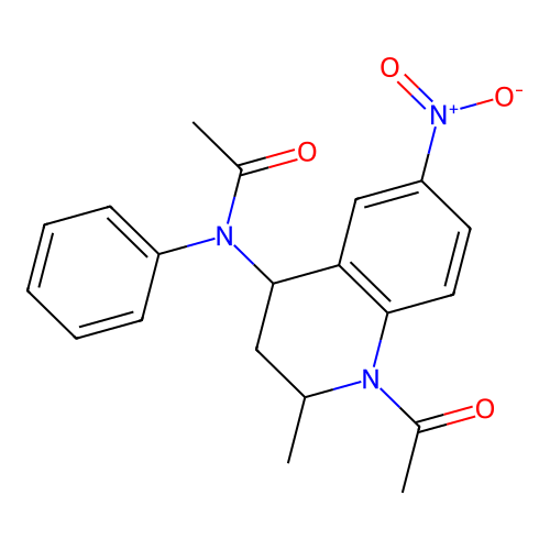 N-(1-acetyl-2-methyl-6-nitro-1,2,3,4-tetrahydroquinolin-4-yl)-N-phenylacetamide structure