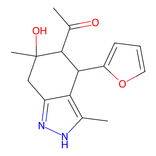 5-Acetyl-4-(2-furyl)-4,5,6,7-tetrahydro-6-hydroxy-3,6-dimethyl-1H-benzindazole structure