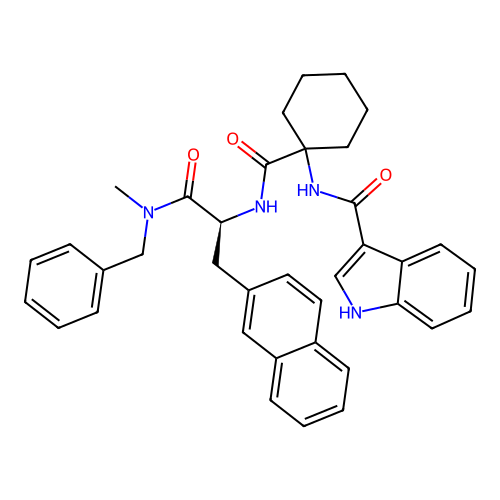 1H-Indole-3-carboxamide, N-(1-((((1S)-2-(methyl(phenylmethyl)amino)-1-(2-naphthalenylmethyl)-2-oxoethyl)amino)carbonyl)cyclohexyl)- structure