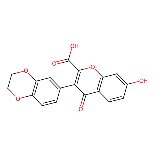 3-(2,3-dihydrobenzo[b][1,4]dioxin-6-yl)-7-hydroxy-4-oxo-4H-chromene-2-carboxylic acid structure