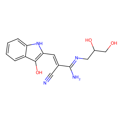 2-cyano-N'-(2,3-dihydroxypropyl)-3-(3-hydroxy-1H-indol-2-yl)prop-2-enimidamide structure