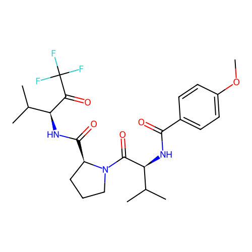 (2S)-1-[(2S)-2-[(4-methoxybenzoyl)amino]-3-methylbutanoyl]-N-[(3S)-1,1,1-trifluoro-4-methyl-2-oxopentan-3-yl]pyrrolidine-2-carboxamide structure