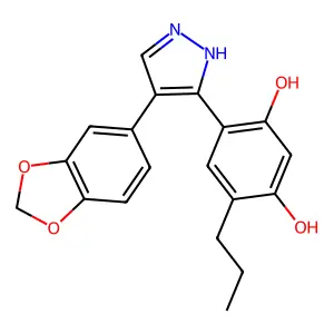 4-[4-(1,3-benzodioxol-5-yl)-1H-pyrazol-5-yl]-6-propylbenzene-1,3-diol structure