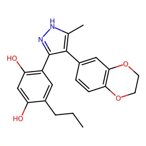 4-(4-(2,3-dihydrobenzo[b][1,4]dioxin-6-yl)-5-methyl-1H-pyrazol-3-yl)-6-propylbenzene-1,3-diol structure