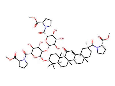 L-Proline, 1-((3-beta,20-beta)-3-(((S)-6-deoxy-2-O-((S)-6-deoxy-6-(2-(methoxycarbonyl)-1-pyrrolidinyl)-6-oxo-beta-D-glucopyranosyl)-6-(2-(methoxycarbonyl)-1-pyrrolidinyl)-6-oxo-alpha-D-glucopyranosyl)oxy)-11,29-dioxoolean-12-en-29-yl)-, methyl ester structure