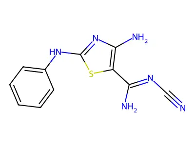 4-Amino-N-cyano-2-(phenylamino)thiazole-5-carboximidamide structure