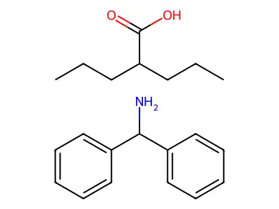 Benzenemethanamine, alpha-phenyl-, 2-propylpentanoate structure