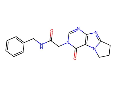 N-benzyl-2-(4-oxo-4,6,7,8-tetrahydro-3H-pyrrolo[2,1-f]purin-3-yl)acetamide structure