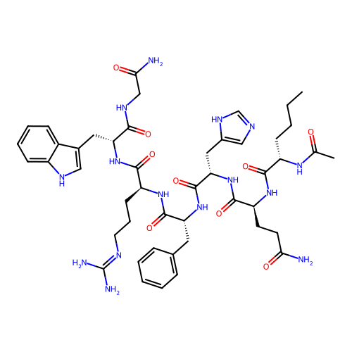 N-Acetyl-nle-Gln-His-D-Phe-Arg-D-Trp-Gly-NH2 structure