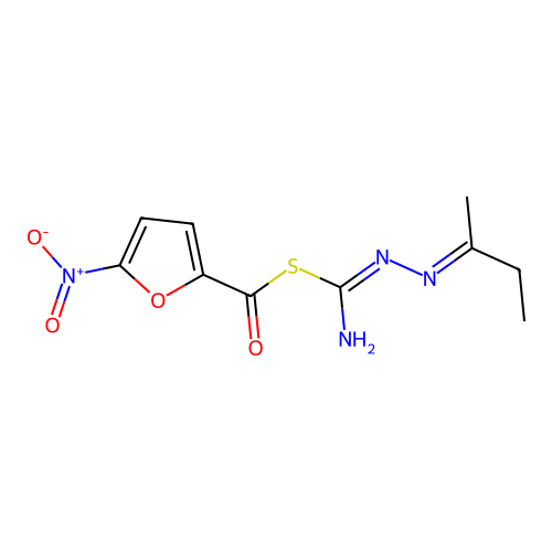 S-[(E)-N'-[(E)-butan-2-ylideneamino]carbamimidoyl] 5-nitrofuran-2-carbothioate structure