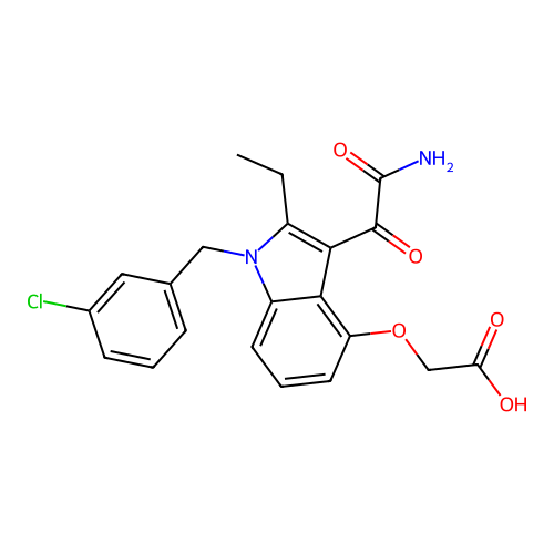 [[3-(2-amino-1,2-dioxoethyl)1-[(3-chlorophenyl)methyl]-2-ethyl-1H-indol-4-yl]oxy]acetic acid structure