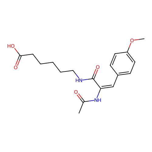 (E)-6-(2-acetamido-3-(4-methoxyphenyl)acrylamido)hexanoic acid structure