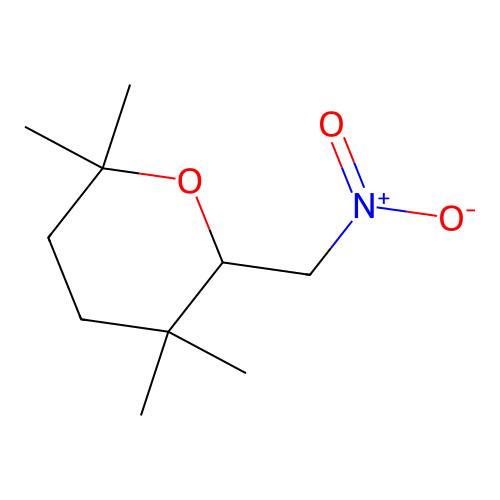 2,2,5,5-tetramethyl-6-(nitromethyl)tetrahydro-2H-pyran structure