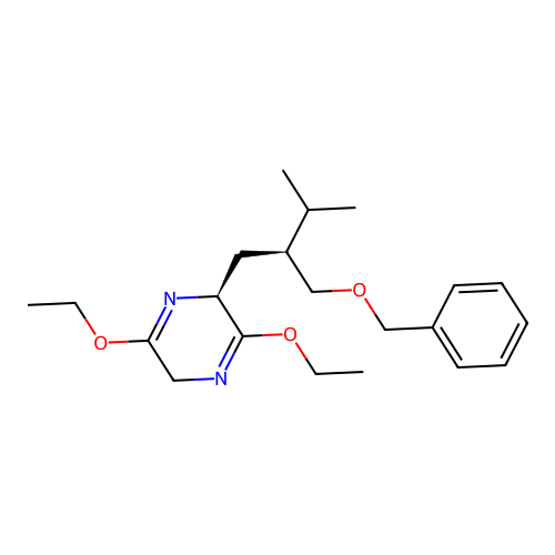 2(S)-[2(S)-benzyloxymethyl-3-methylbutyl]-3,6-diethoxy-2,5-dihydro-pyrazine structure