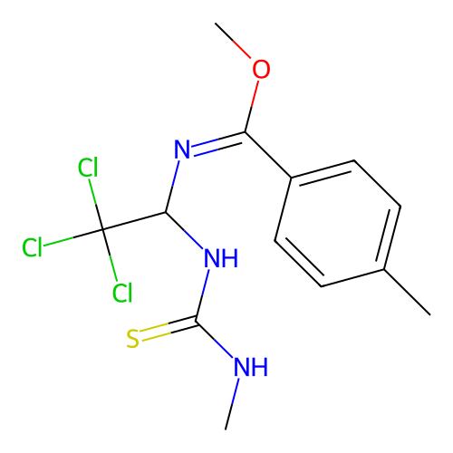 (E)-methyl 4-methyl-N-(2,2,2-trichloro-1-(3-methylthioureido)ethyl)benzimidate structure