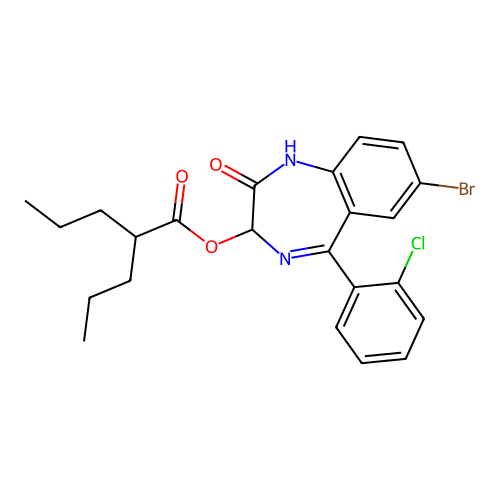 [7-bromo-5-(2-chlorophenyl)-2-oxo-1,3-dihydro-1,4-benzodiazepin-3-yl] 2-propylpentanoate structure