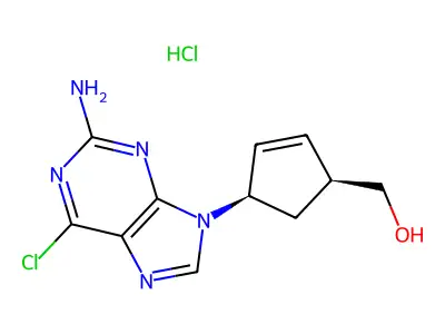 [4-(2-amino-6-chloro-9H-purin-9-yl)cyclopent-2-en-1-yl]methanol structure