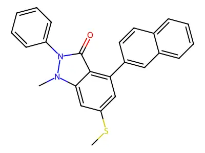 1-Methyl-6-methylsulfanyl-4-naphthalen-2-yl-2-phenylindazol-3-one structure