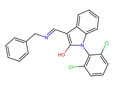 (Z)-1,3-Dihydro-1-(2,6-dichlorophenyl)-3-(((phenylmethyl)amino)methylene)-2H-indol-2-one structure